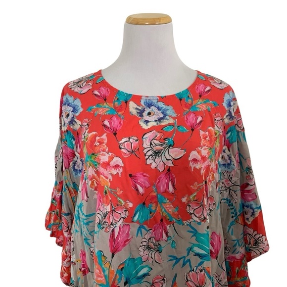 Tolani Collection Narissa Colorful Floral Caftan Tunic Top Womens M Art Modal - Picture 3 of 16